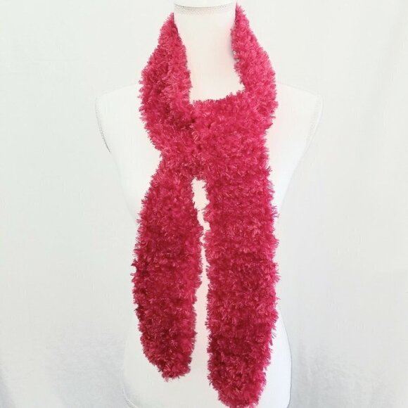 Red Winter Scarf Satin Boa Yarn Fuzzy Warm Holidays Winter Handmade Crochet - Picture 7 of 9